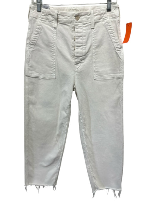 Mother Size 27 Cream White Cotton Denim High Rise Patch Pocket Raw Hem Jeans Cream White / 27