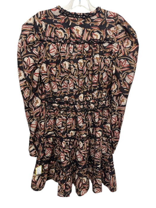 Anna Cate Size XS Black, Red, Brown Cotton Long puff sleeve Abstract Print Dress Black, Red, Brown / XS