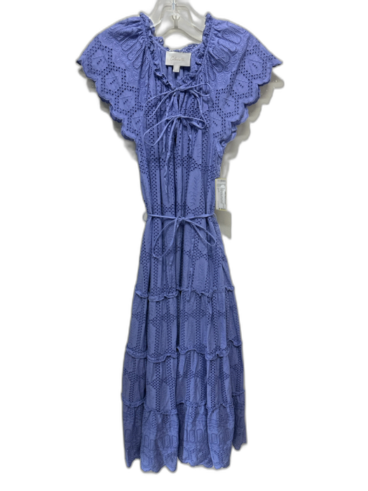 Cleobella Size S Periwinkle Blue Cotton Split Neck Scallop Cap Sleeve Maxi Dress Periwinkle Blue / S