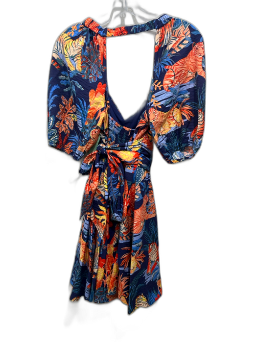 Anthropologie Size S Navy, Orange & Multi Viscose Blend Floral Surplice Dress Navy, Orange & Multi / S