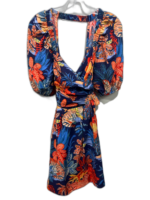 Anthropologie Size S Navy, Orange & Multi Viscose Blend Floral Surplice Dress Navy, Orange & Multi / S