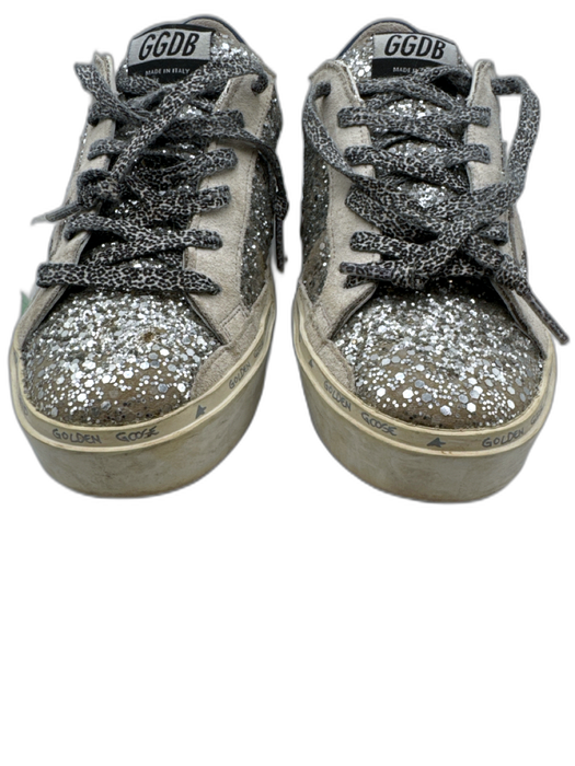 Golden Goose Shoe Size 37 Silver, White & Blue Suede & Leather Glitter Sneakers Silver, White & Blue / 37