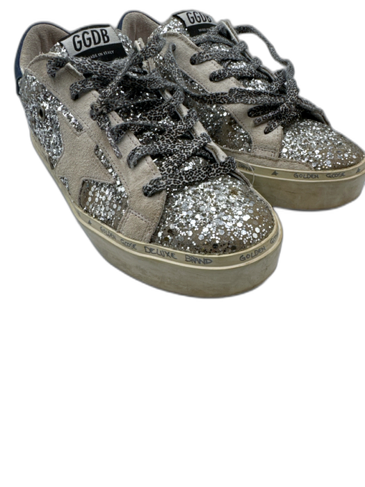 Golden Goose Shoe Size 37 Silver, White & Blue Suede & Leather Glitter Sneakers Silver, White & Blue / 37