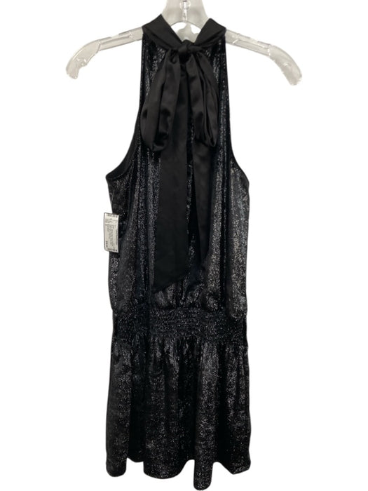 Ramy Brook Size S Black Polyester Halter Neck Shimmer Elastic Waist Fuzzy Dress Black / S