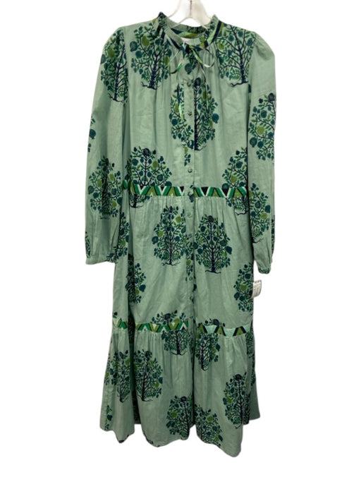 Olivia James the Label Size XS Green & Blue Cotton Botanical Print Dress Green & Blue / XS
