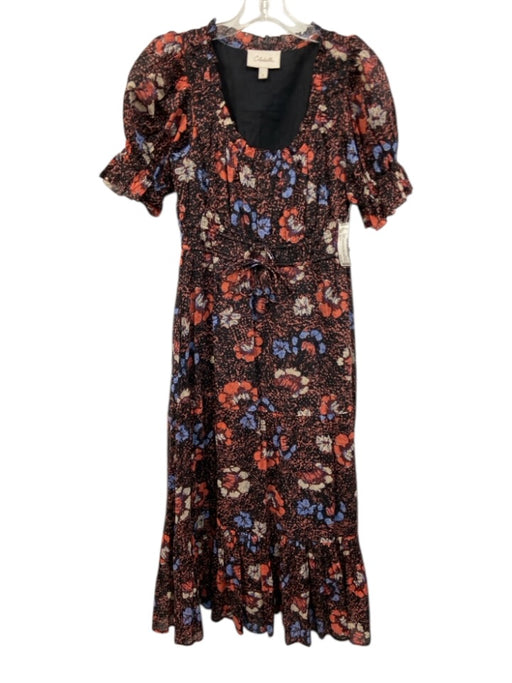 Cleobella Size S Black, Pink & Purple Cotton Short Puff Sleeve U Neck Dress Black, Pink & Purple / S