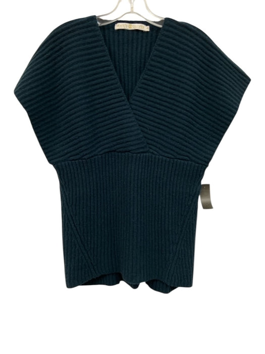 Marie Oliver Size XS Dark Teal Blue Wool & Cashmere Ribbed Knit V Neck Top Dark Teal Blue / XS
