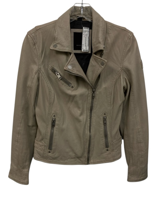 Mauritius Size 6 Khaki Beige Lamb leather Zip Front Zip Pockets Moto Jacket Khaki Beige / 6