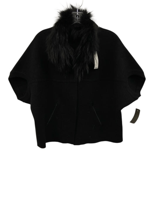 Dolce Cabo Size S/M Black Viscose Blend Removable Fur Trim Zip Pocket Jacket Black / S/M