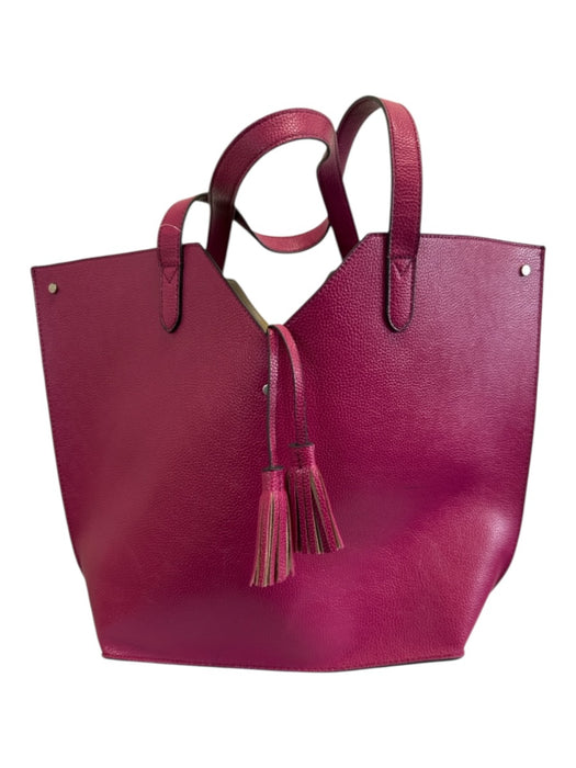 Neiman Marcus Magenta Pink Leather Open Top Two Handles Tassel Detail Tote Bag Magenta Pink