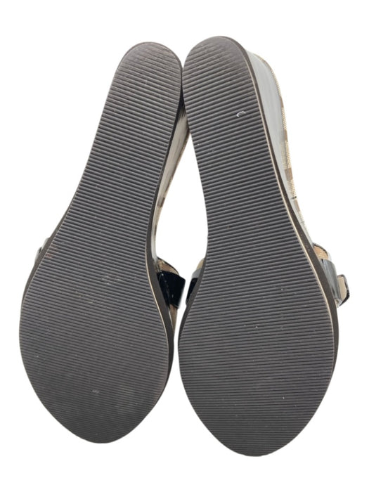 Coach Shoe Size 7.5 Beige & Brown Patent Leather Canvas Monogram Mule Sandals Beige & Brown / 7.5