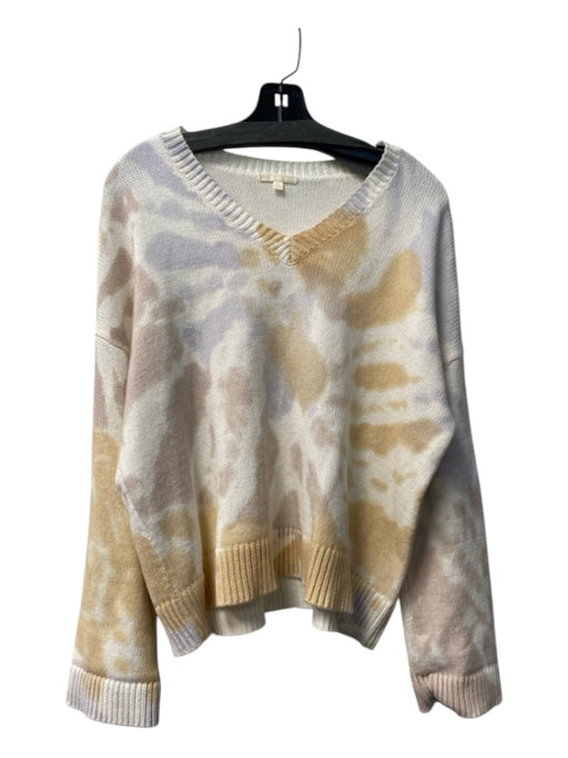 Lisa Todd Size M Beige, White & Lavender Cotton Blend V Neck Abstract Sweater Beige, White & Lavender / M