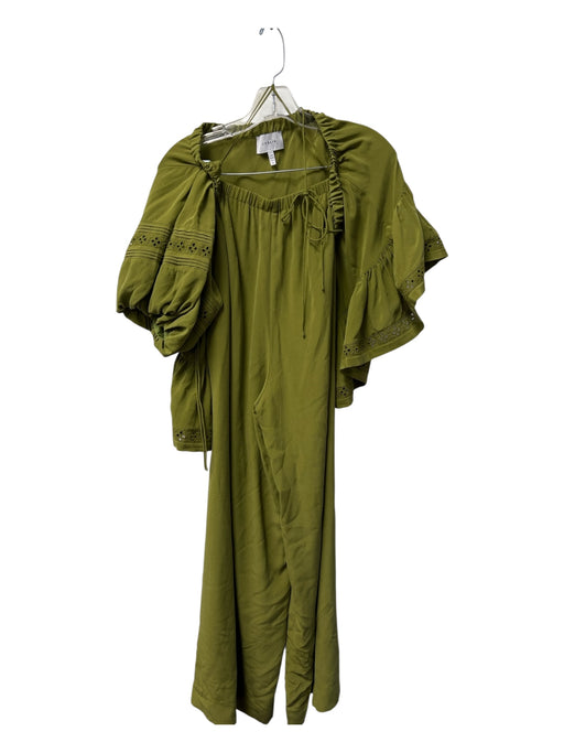 Joslin Size 6 Green Silk One Short Sleeve Eyelet Detail Tie Waist Pant Set Green / 6