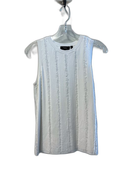 Theory Size Medium White Viscose & Nylon Sleeveless Round Neck Fray Detail Top White / Medium