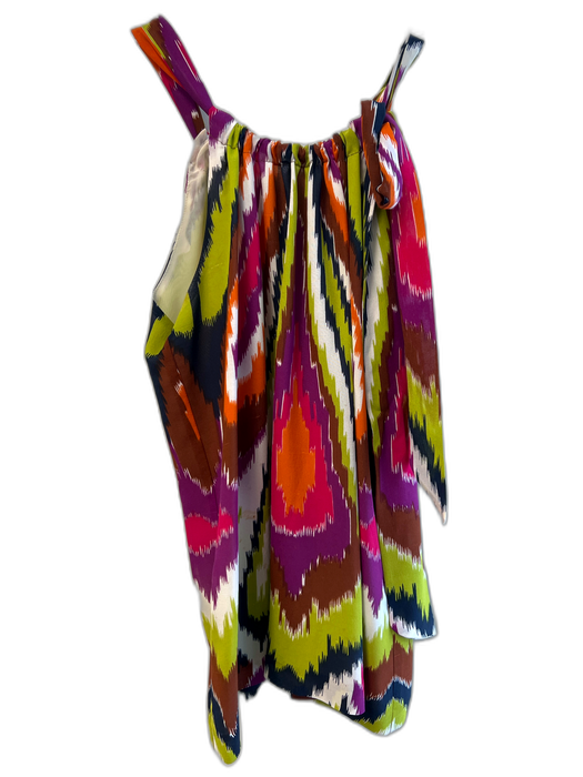 Trina Turk Size Small Multi Silk High Neck Abstract Print Tie Neck Top Multi / Small