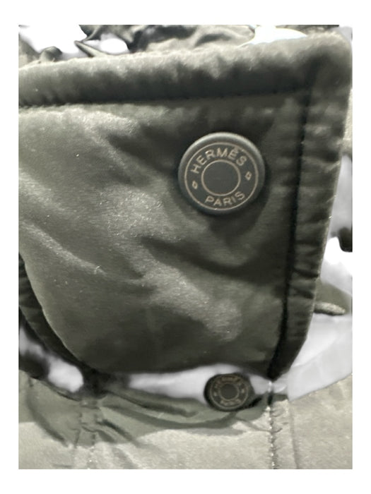 Hermes Size 40 Black Polyester Duck Down Puffer Hooded Zip & Snap Closure Jacket Black / 40