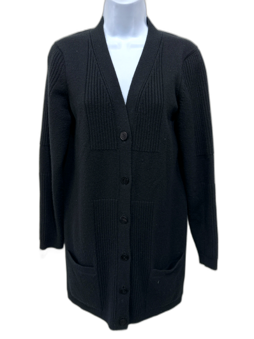Hermes Size S / 36 Black Cashmere horn buttons V Neck Ribbed Knit Cardigan Black / S / 36