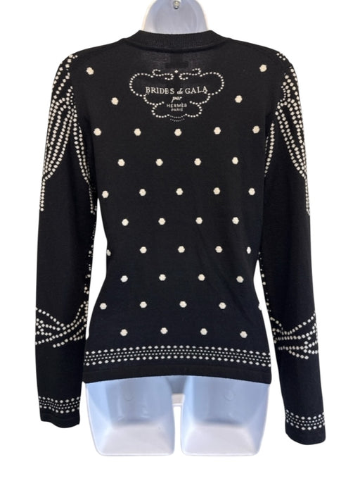 Hermes Size 36 Black & Cream Print Cashmere Blend Dotted Knit Sweater Black & Cream Print / 36