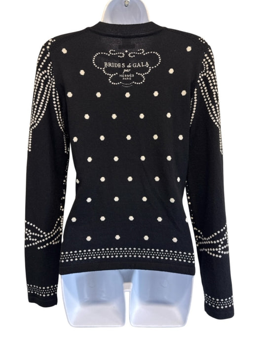 Hermes Size 36 Black & Cream Print Cashmere Blend Dotted Knit Sweater Black & Cream Print / 36
