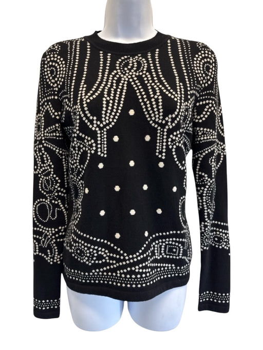 Hermes Size 36 Black & Cream Print Cashmere Blend Dotted Knit Sweater Black & Cream Print / 36