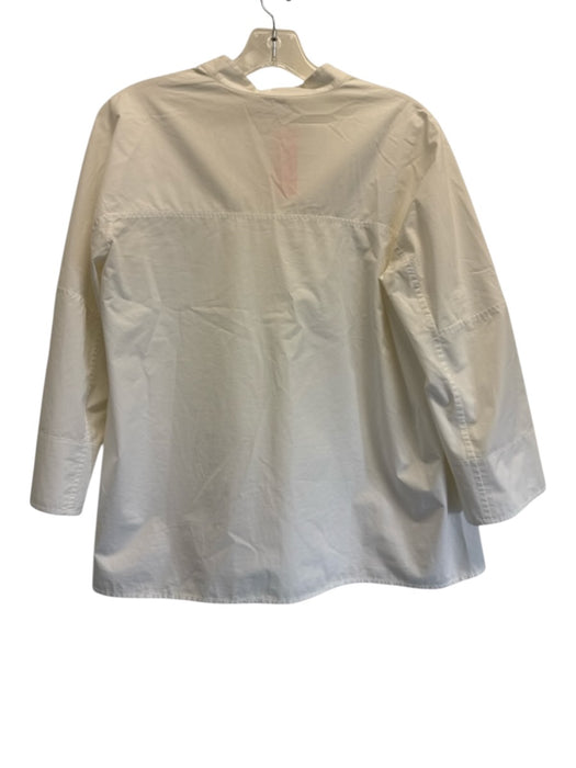 Hermes Size 38/M White Cotton 3/4 Sleeve V Neck 1 Button Vintage Top White / 38/M
