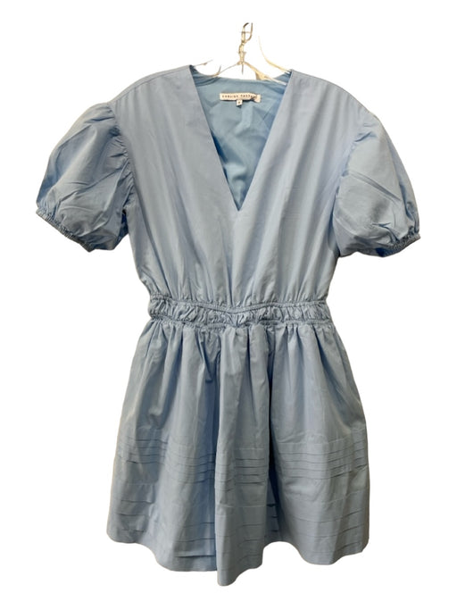 English Factory Size Small Light Blue Coated Short Puff Sleeve Pleated Dress Light Blue / Small