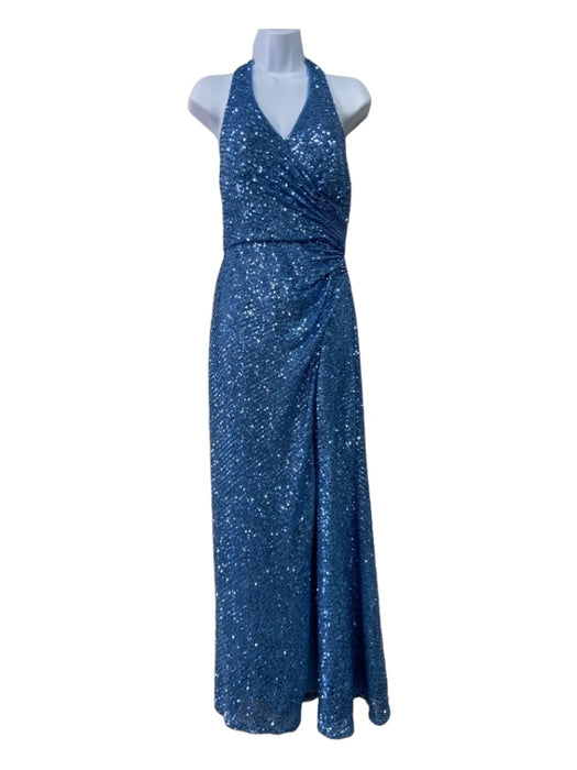 Morgan & Co. Size Small Blue Polyester Fully Sequined Halter Side Gather Gown Blue / Small