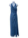 Morgan & Co. Size Small Blue Polyester Fully Sequined Halter Side Gather Gown Blue / Small