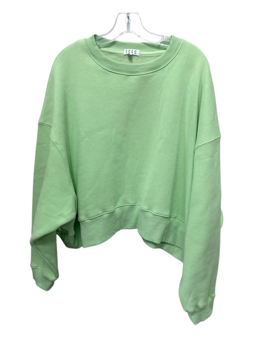TCEC Size L Lime Green Cotton Blend Ribbed Crew Neck Wide Sweatshirt Sweater Lime Green / L