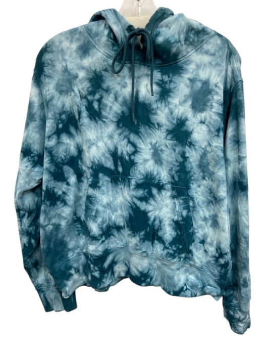 Athleta Size 1X Teal Blue Cotton Blend Tie Dye Hoodie Kangaroo Pocket Sweater Teal Blue / 1X