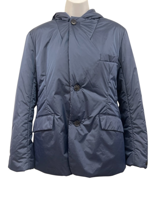 we-ar4 Size L Navy Nylon Blend padded Hooded Button Front Faux Pockets Coat Navy / L