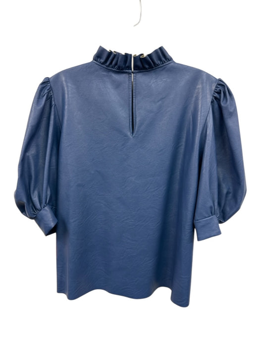 Hunter Bell Size M Blue PU Leather Keyhole Back Ruffle Neckline Puff Sleeve Top Blue / M