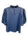 Hunter Bell Size M Blue PU Leather Keyhole Back Ruffle Neckline Puff Sleeve Top Blue / M
