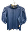 Hunter Bell Size M Blue PU Leather Keyhole Back Ruffle Neckline Puff Sleeve Top Blue / M