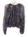 Veronica Beard Size 10 Navy Multi Silk Printed Button Front Zip Close Skirt Set Navy Multi / 10