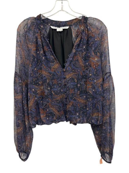 Veronica Beard Size 10 Navy Multi Silk Printed Button Front Zip Close Skirt Set Navy Multi / 10