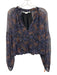 Veronica Beard Size 10 Navy Multi Silk Printed Button Front Zip Close Skirt Set Navy Multi / 10