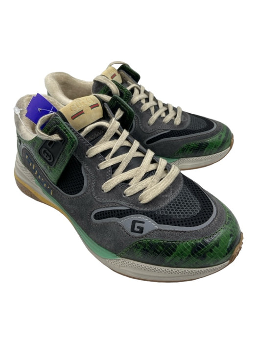 Gucci Shoe Size 7 Green & Multi Leather Suede embossed Low Top Lace Up Sneakers Green & Multi / 7