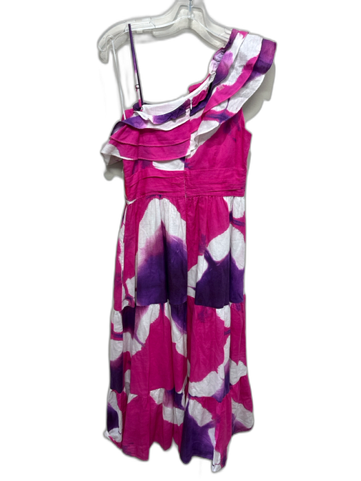 Busayo Size 6 Pink, Purple, White Cotton One Shoulder Tie Dye Tiered Midi Dress Pink, Purple, White / 6