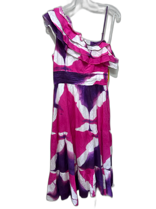 Busayo Size 6 Pink, Purple, White Cotton One Shoulder Tie Dye Tiered Midi Dress Pink, Purple, White / 6