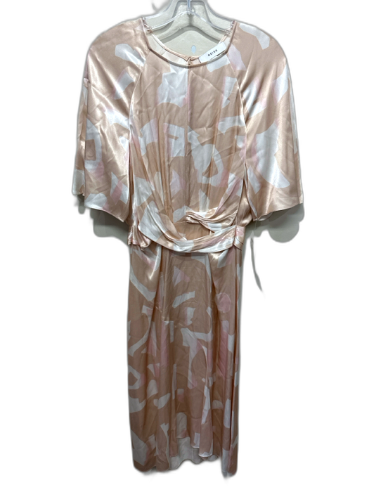Reiss Size 6 Beige, White, Pink Viscose Flutter Sleeves Abstract Print Dress Beige, White, Pink / 6