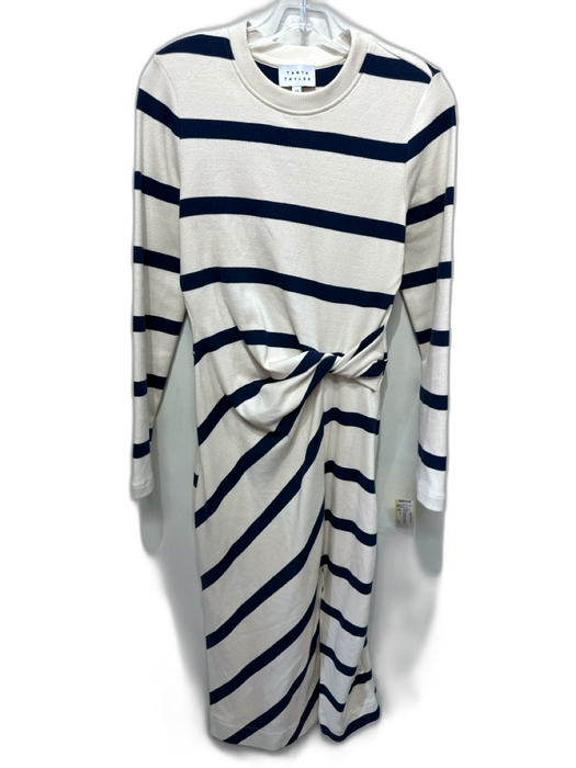 Tanya Taylor Size XS Beige & Navy Cotton Long Sleeve Striped Ribbed Dress Beige & Navy / XS