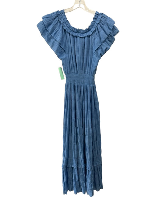 Cleobella Size XS Blue Cotton Blend Short flutter sleeve Ruffle Trim Dress Blue / XS