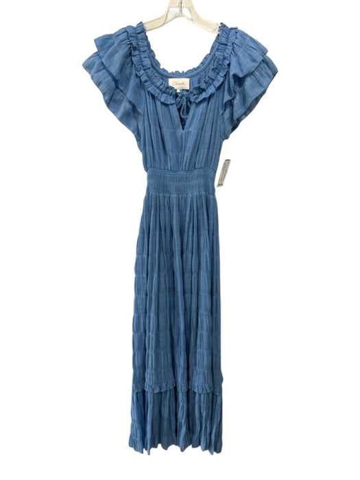 Cleobella Size XS Blue Cotton Blend Short flutter sleeve Ruffle Trim Dress Blue / XS