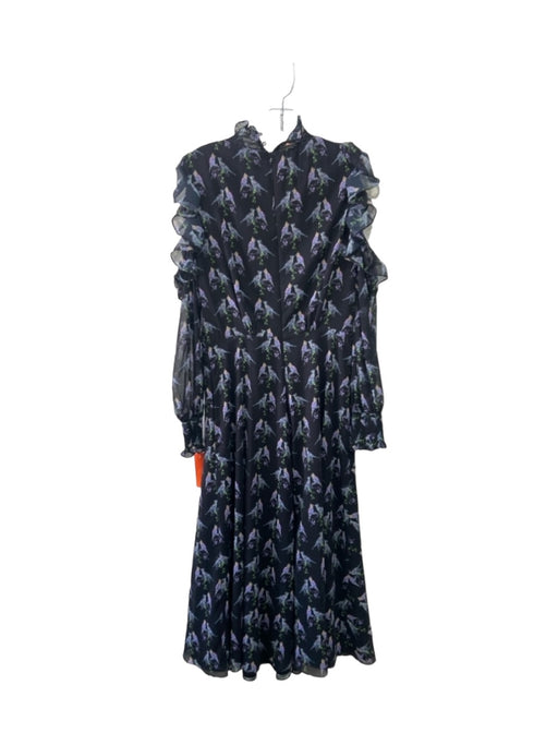 Ted Baker Size 1 Black & Multi Polyester Long Sleeve lined birds Dress Black & Multi / 1