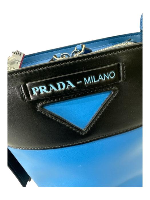 Prada Black & Blue Leather Zip Close color block Crossbody Strap Top Handle Bag Black & Blue / Small