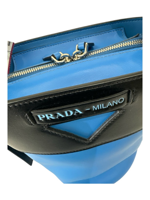 Prada Black & Blue Leather Zip Close color block Crossbody Strap Top Handle Bag Black & Blue / Small