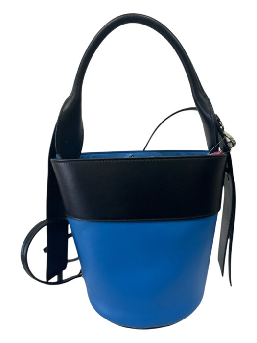 Prada Black & Blue Leather Zip Close color block Crossbody Strap Top Handle Bag Black & Blue / Small