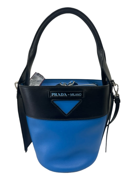 Prada Black & Blue Leather Zip Close color block Crossbody Strap Top Handle Bag Black & Blue / Small