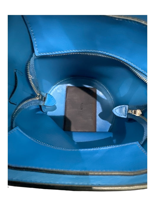 Prada Black & Blue Leather Zip Close color block Crossbody Strap Top Handle Bag Black & Blue / Small